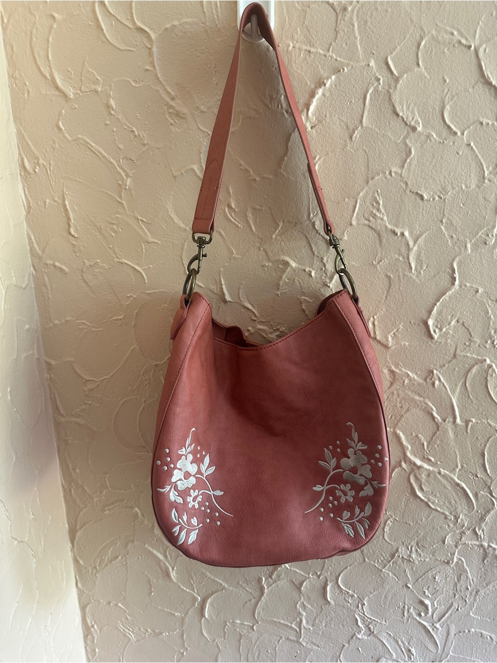 Universal Thread Pink Floral embroidered faux Leather Shoulder Bag